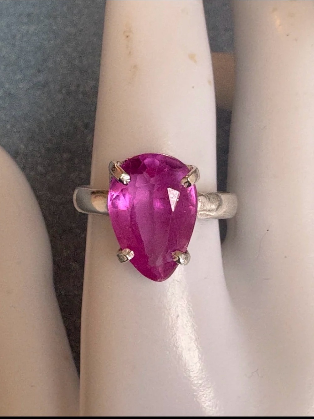CERTIFIED 9.45CT NATURAL Pink Kunzite Pear Cut S925 Silver Gemstone Ring